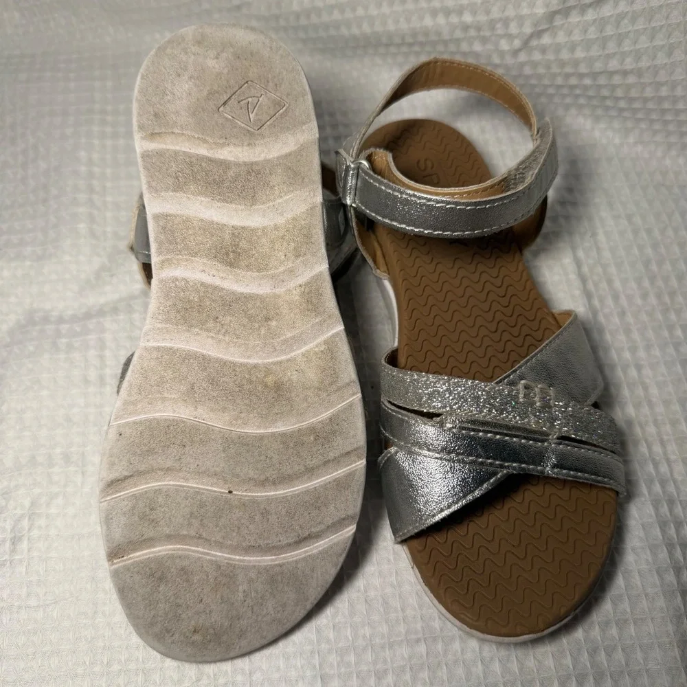 Sperry Top-Sider Kids Girls Silver Metallic Glitter Strappy Sandals Size 1M